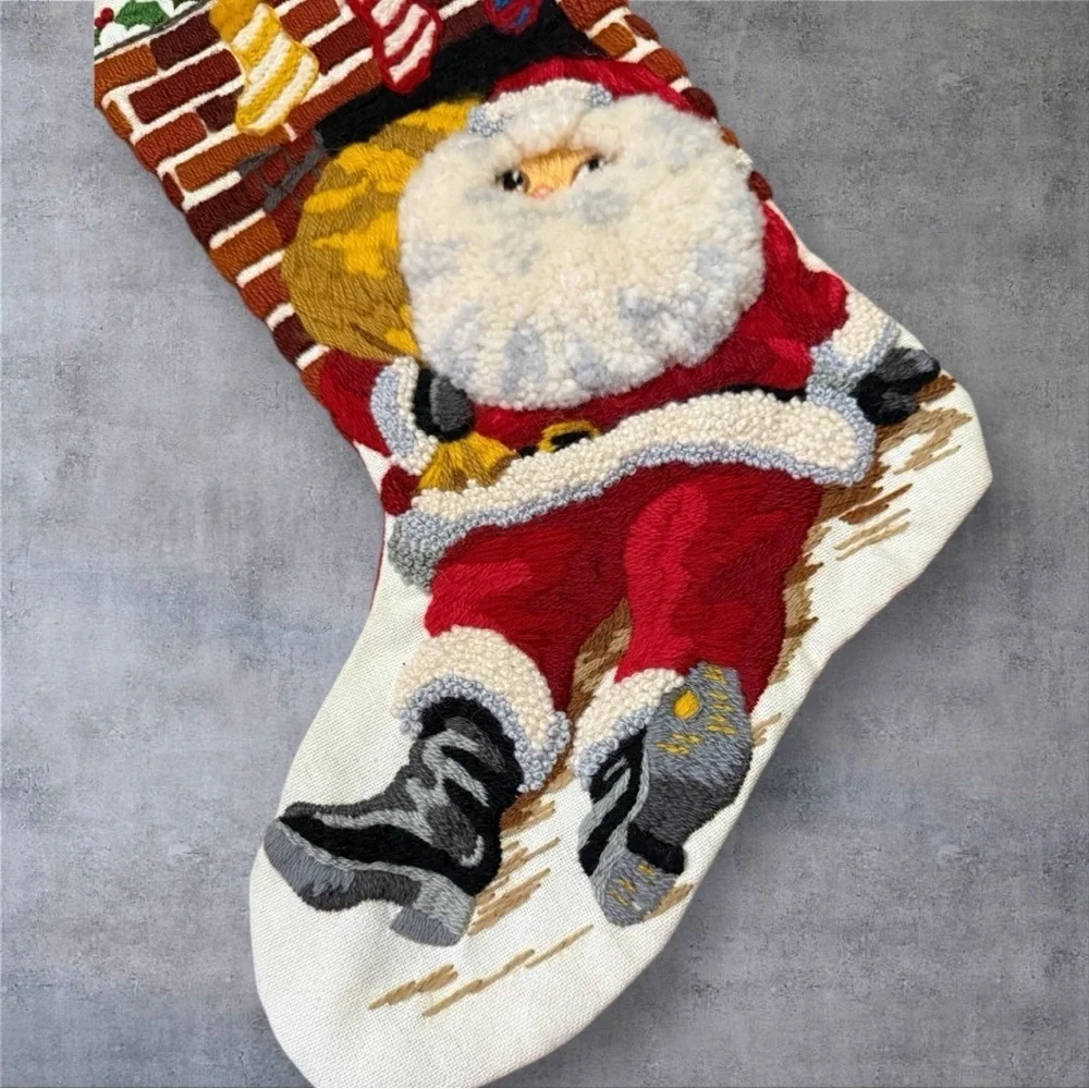 Vintage Sunset Crewel Stitchery Christmas Stocking Kit -“Santa's Here